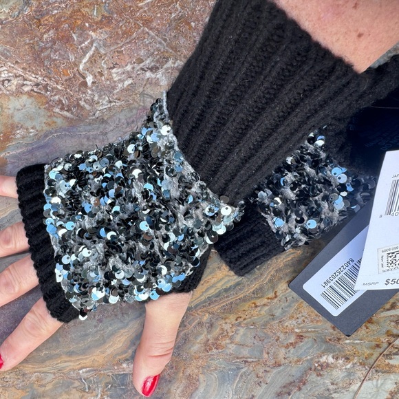 Jocelyn exquisite black w/ silver sequin embellished hand/wrist warmers. NWT. - Picture 2 of 4